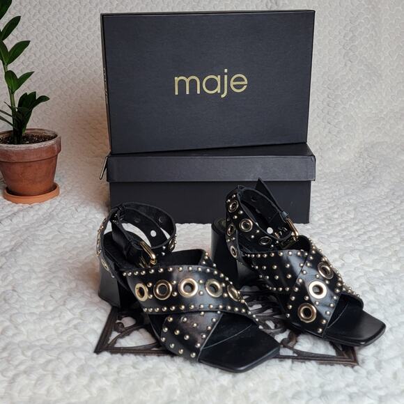 NIB Maje Ferma Eyelet Sandals in Black, Sz 36 / US 5-5.5 - Picture 3 of 13
